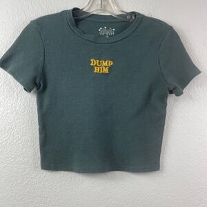 OG Babe Dump Him Embroidered Teal Waffle Knit Crop Top Baby Tee NT1744 Mens M